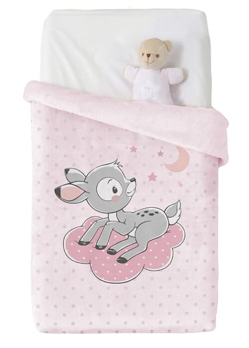 Coperta Lettino Neonata Pile Coral Rosa Cerbiatto | Manterol