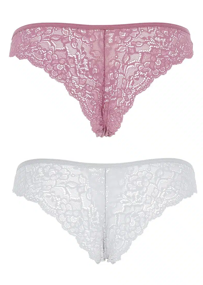 Slip Brasiliana con Pizzo Amaranto/Grigio | Cotonella