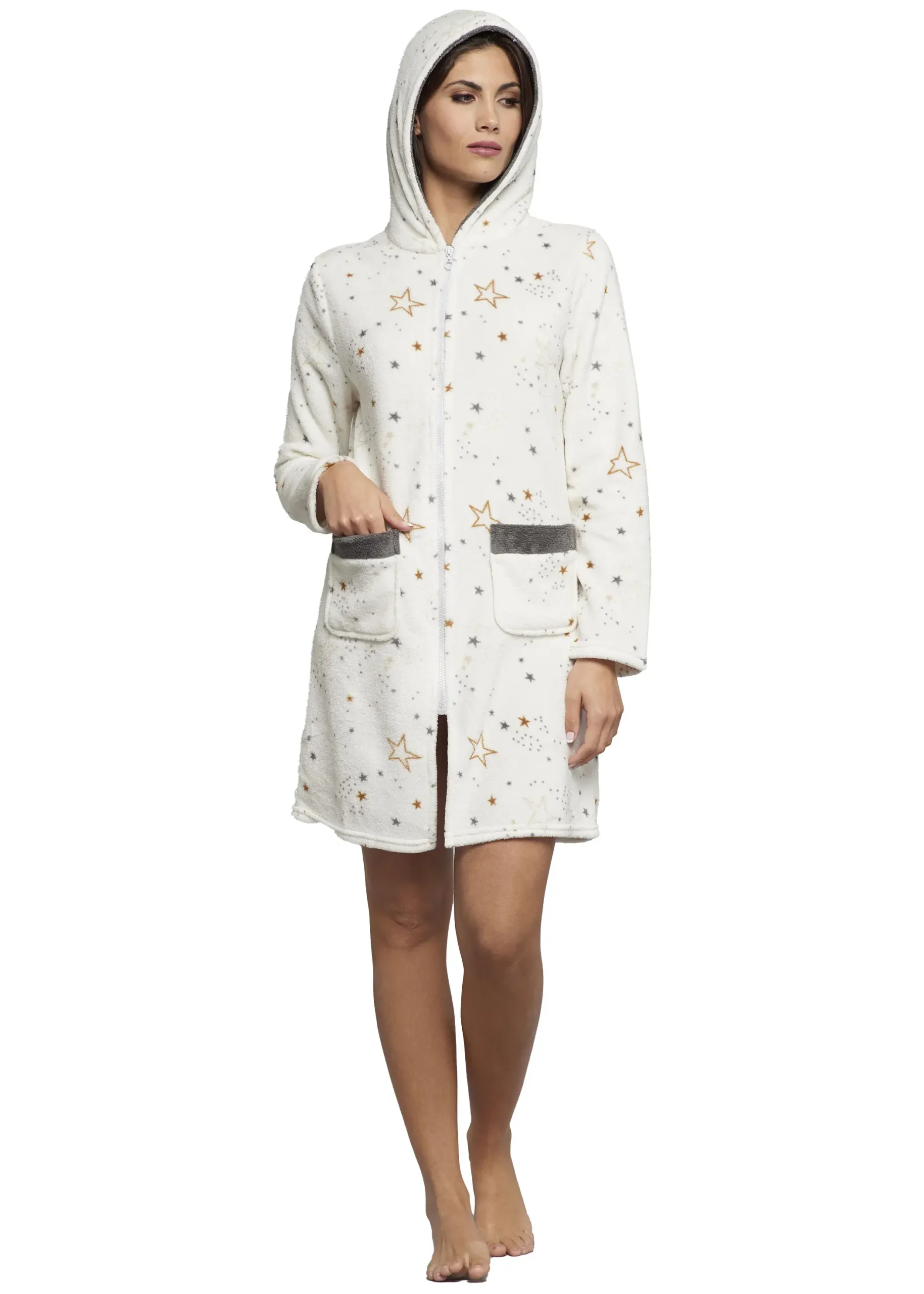 Vestaglia Donna Pile Coral con Cappuccio | Karel 3205