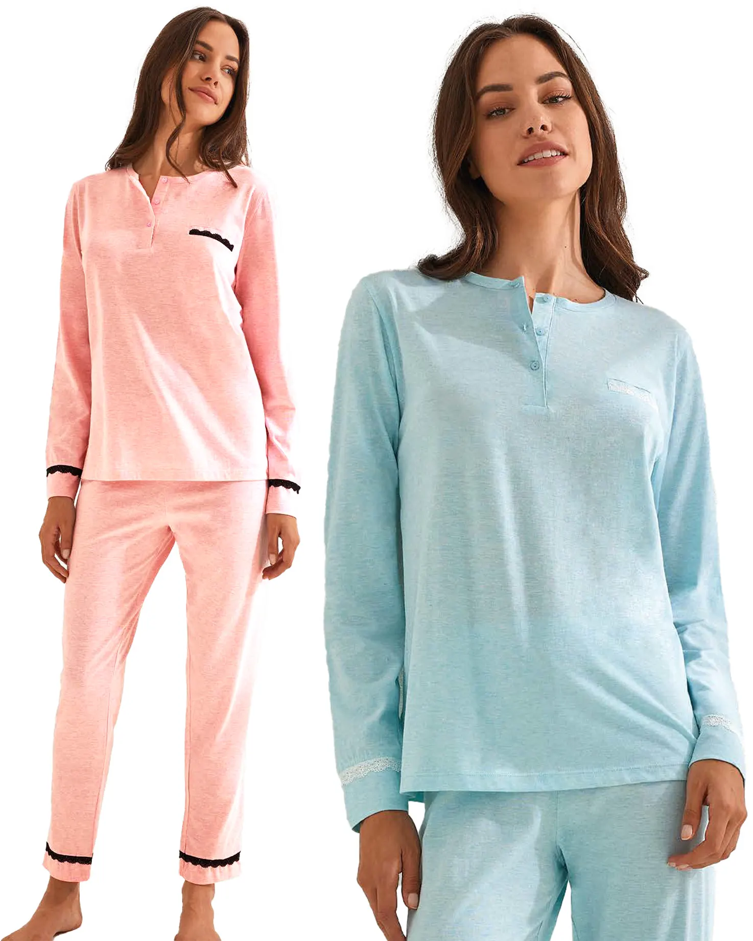 Pigiama Lungo Donna Cotone Leggero e Pizzo IlGranchio 5094