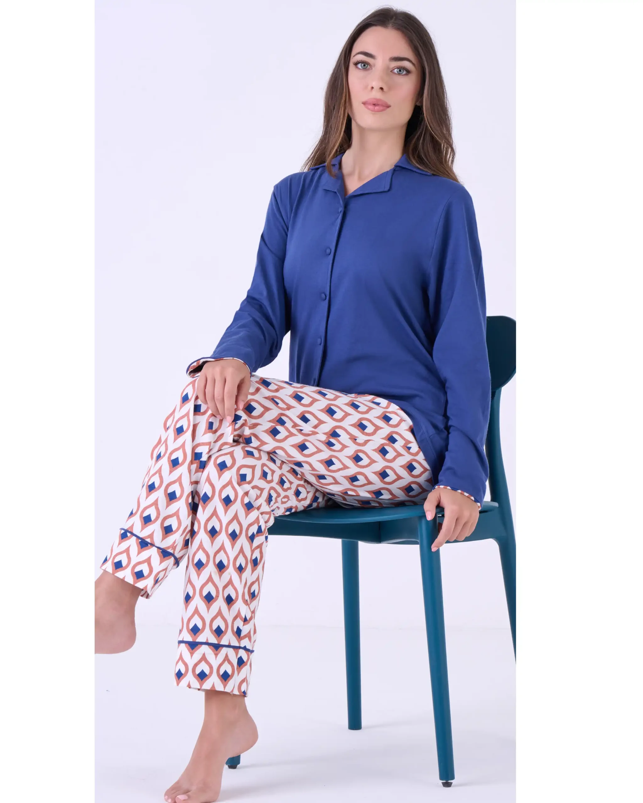 Pigiama Lungo Cotone Donna Aperto | Pigiamiamoci 3644